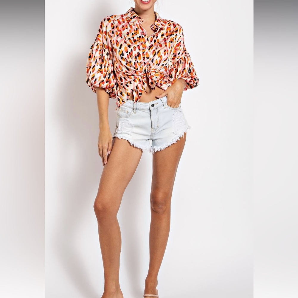 33 FABULOUS BOHO SATIN BUBBLE SLEEVE SHIRT - Picture 4 of 4